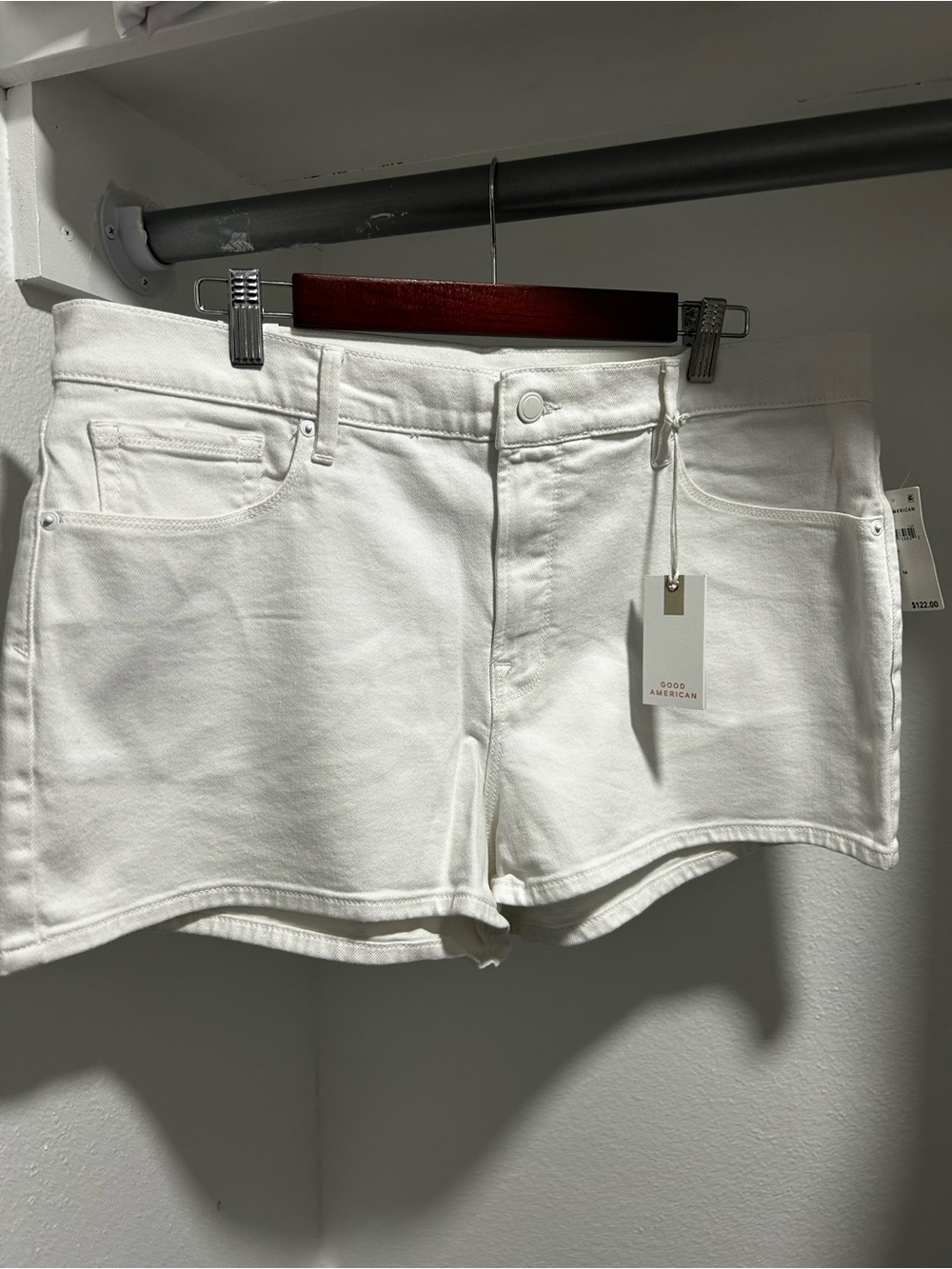 Good American White Cotton Denim Shorts 14